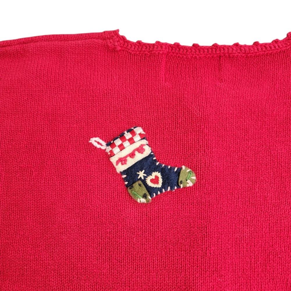 Vtg Tiara International 90s Christmas Cardigan Large Red Stocking Tree Button Up - Picture 7 of 13